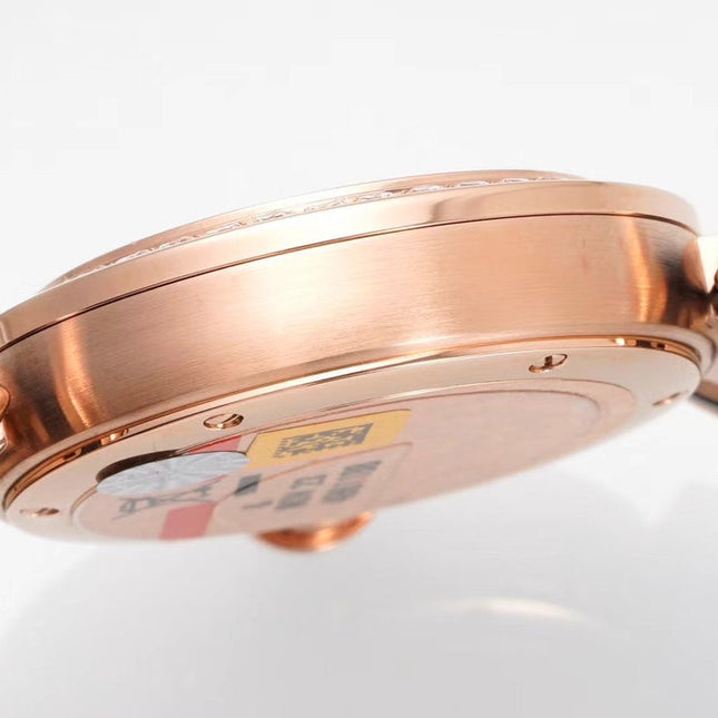 PASHA DE CARTIER WATCH ROSE GOLD CASE WITH CRYSTALS AND BLACK LEATHER STRAP