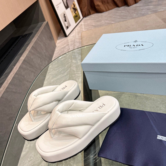 PRA THONG FLATFORM SANDALS WHITE LAMBSKIN