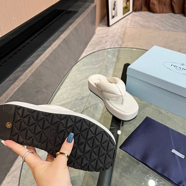 PRA THONG FLATFORM SANDALS WHITE LAMBSKIN