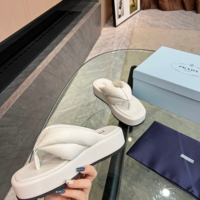 PRA THONG FLATFORM SANDALS WHITE LAMBSKIN