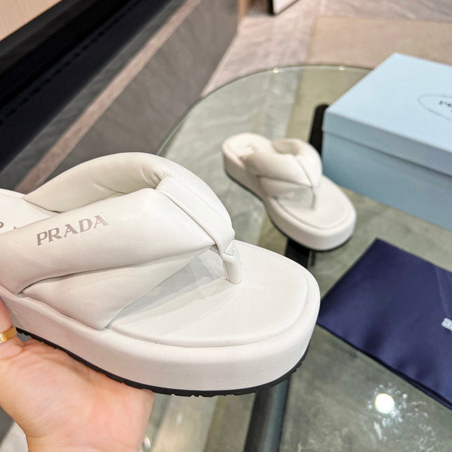 PRA THONG FLATFORM SANDALS WHITE LAMBSKIN