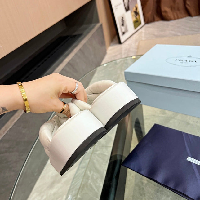 PRA THONG FLATFORM SANDALS WHITE LAMBSKIN