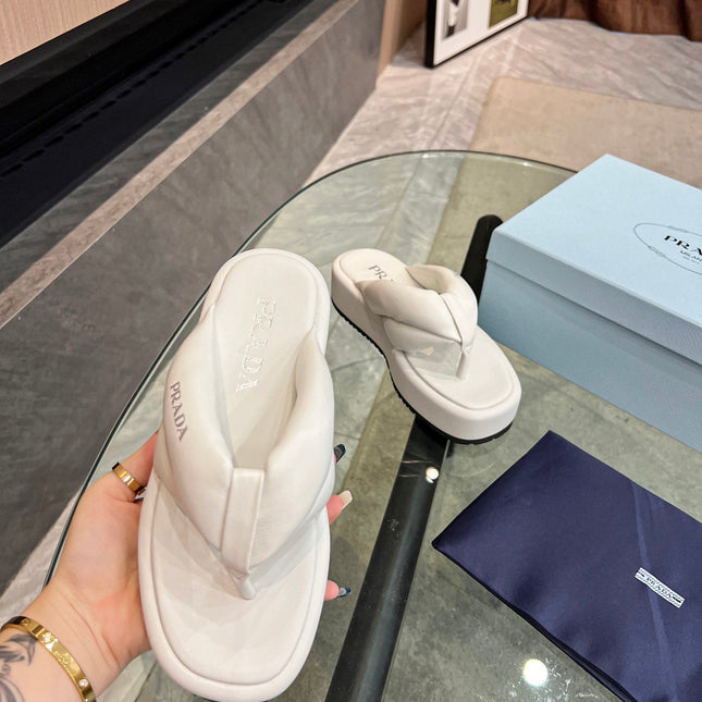 PRA THONG FLATFORM SANDALS WHITE LAMBSKIN