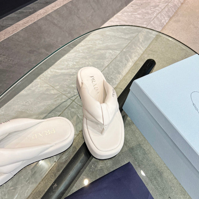 PRA THONG FLATFORM SANDALS WHITE LAMBSKIN