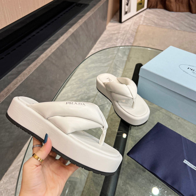 PRA THONG FLATFORM SANDALS WHITE LAMBSKIN