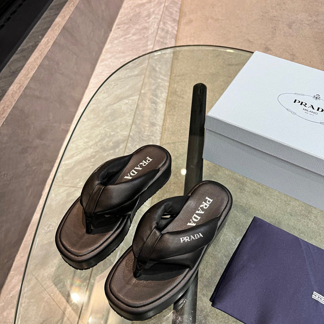 PRA THONG FLATFORM SANDALS BLACK LAMBSKIN
