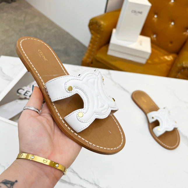 TRIOMPHE SLIDE IN WHITE CALFSKIN