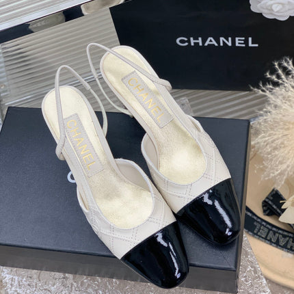 HIGH SLINGBACKS 65 WHITE MIX BLACK CALFSKIN