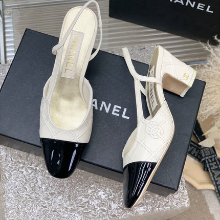 HIGH SLINGBACKS 65 WHITE MIX BLACK CALFSKIN