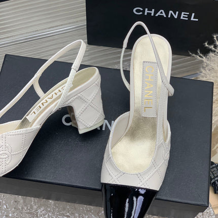HIGH SLINGBACKS 65 WHITE MIX BLACK CALFSKIN