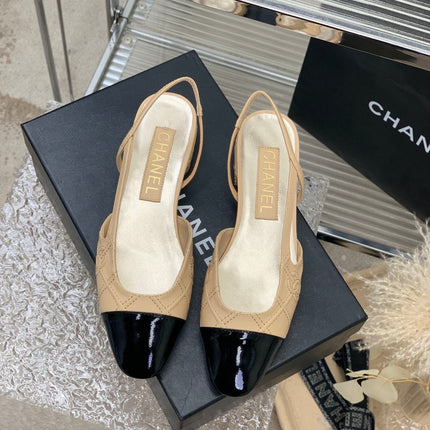SLINGBACKS 20 BEIGE CREAM MIX BLACK CALFSKIN