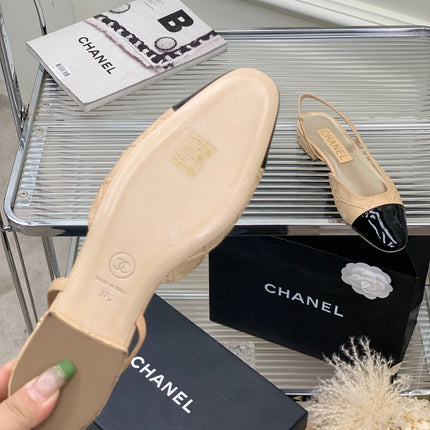 SLINGBACKS 20 BEIGE CREAM MIX BLACK CALFSKIN