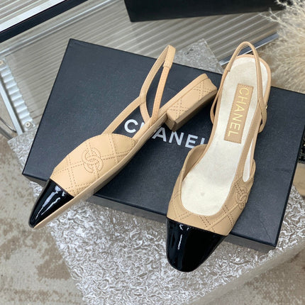 SLINGBACKS 20 BEIGE CREAM MIX BLACK CALFSKIN