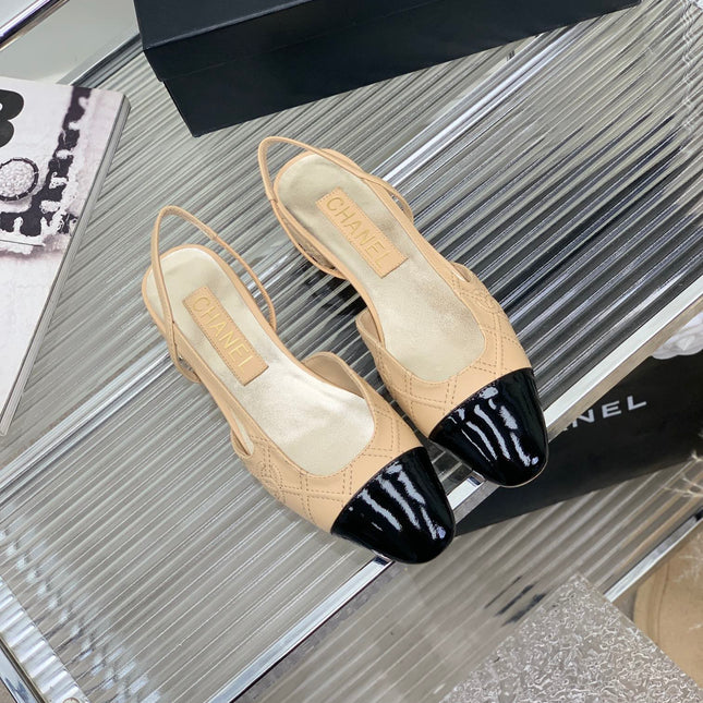 SLINGBACKS 20 BEIGE CREAM MIX BLACK CALFSKIN
