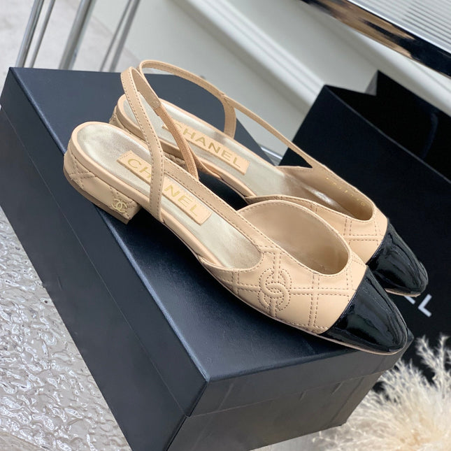 SLINGBACKS 20 BEIGE CREAM MIX BLACK CALFSKIN