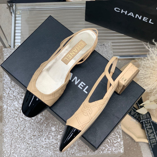 SLINGBACKS 20 BEIGE CREAM MIX BLACK CALFSKIN