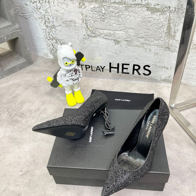 SL OPYUM BASIC HIGH HEEL BLACK CRYSTAL SATIN