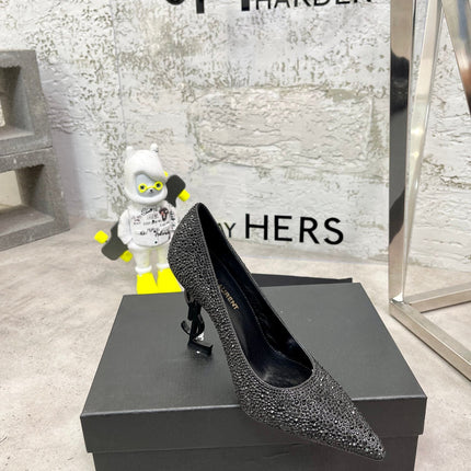 SL OPYUM BASIC HIGH HEEL BLACK CRYSTAL SATIN