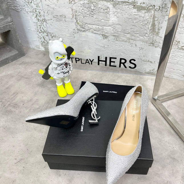 SL OPYUM BASIC HIGH HEEL SILVER CRYSTAL SATIN