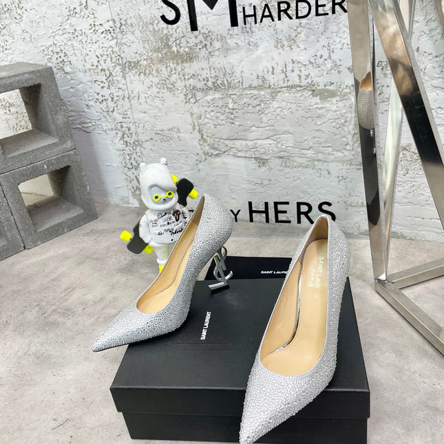 SL OPYUM BASIC HIGH HEEL SILVER CRYSTAL SATIN