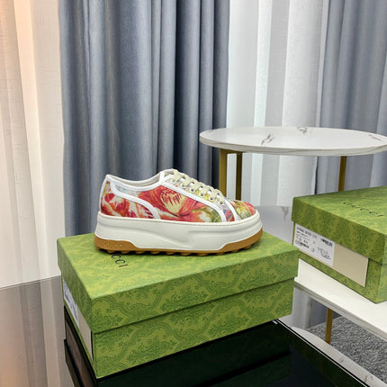 GG SNEAKER FLATFORM FLOWERS PATTERN CANVAS