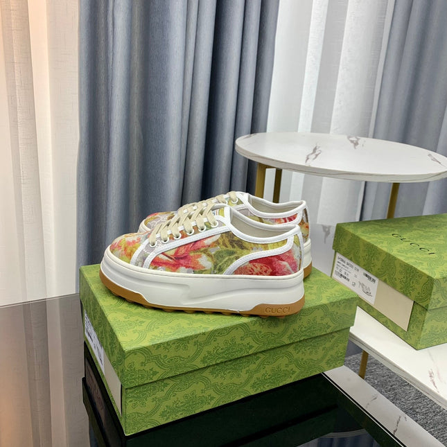 GG SNEAKER FLATFORM FLOWERS PATTERN CANVAS