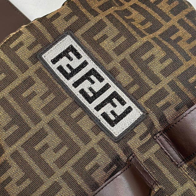 FENDI STRIKE 41 MEDIUM FF MOCHA BROWN JACQUARD FABRIC BACKPACK
