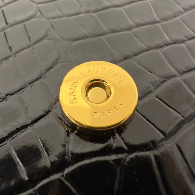 KATE TASSEL 20 BLACK CROCODILE PATTERN CALFSKIN WITH GOLD LOGO