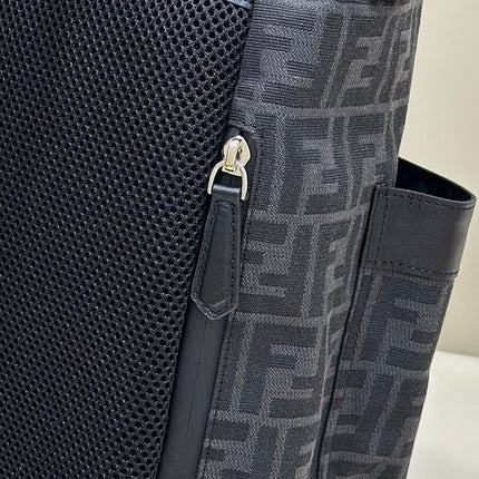 FENDI STRIKE 41 MEDIUM FF BLACK JACQUARD FABRIC BACKPACK
