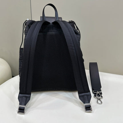 FENDI STRIKE 41 MEDIUM FF BLACK JACQUARD FABRIC BACKPACK