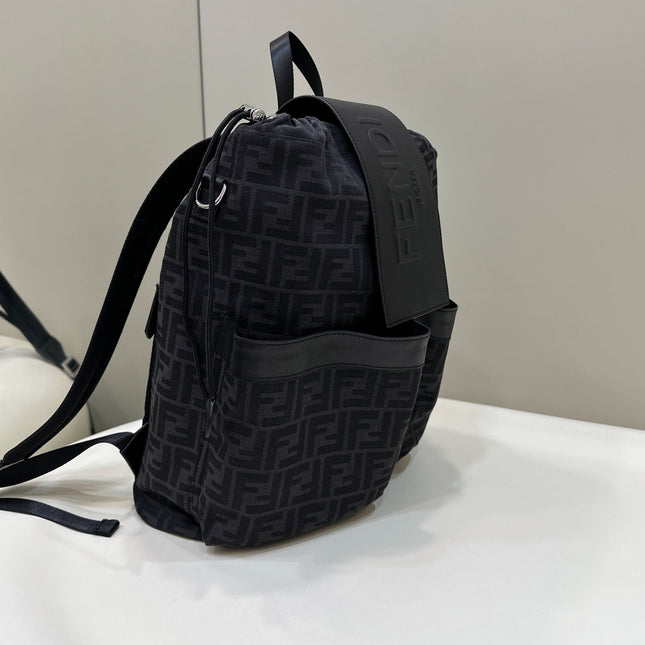 FENDI STRIKE 41 MEDIUM FF BLACK JACQUARD FABRIC BACKPACK
