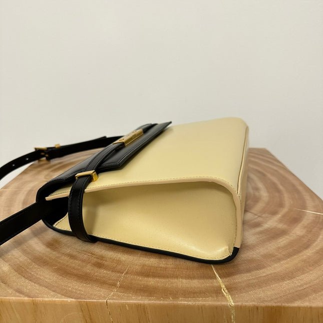 MANHATTAN 29 TOP-HANDLE IN SMOOTH BLACK BEIGE CALFSKIN