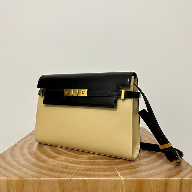 MANHATTAN 29 TOP-HANDLE IN SMOOTH BLACK BEIGE CALFSKIN