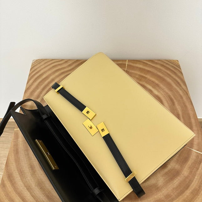 MANHATTAN 29 TOP-HANDLE IN SMOOTH BLACK BEIGE CALFSKIN