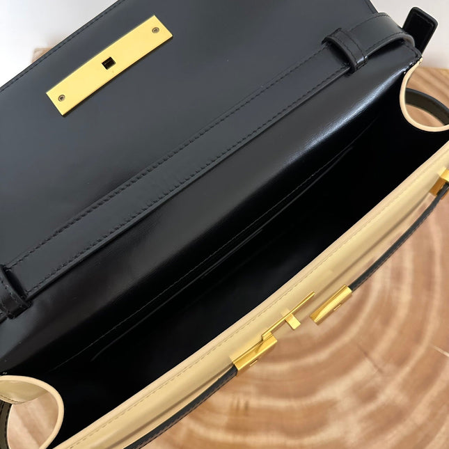 MANHATTAN 29 TOP-HANDLE IN SMOOTH BLACK BEIGE CALFSKIN