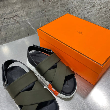 ELECTRIC SANDAL BLACK MIX DARK ARMY CALFSKIN