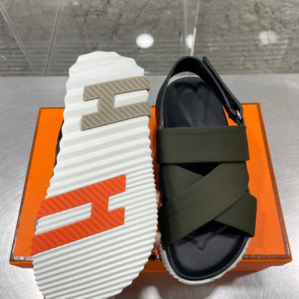 ELECTRIC SANDAL BLACK MIX DARK ARMY CALFSKIN