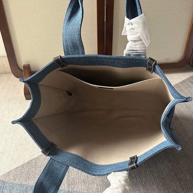 LAGRE WOODY TOTE BAG 45 IN BLUE DENIM BLACK CALFSKIN
