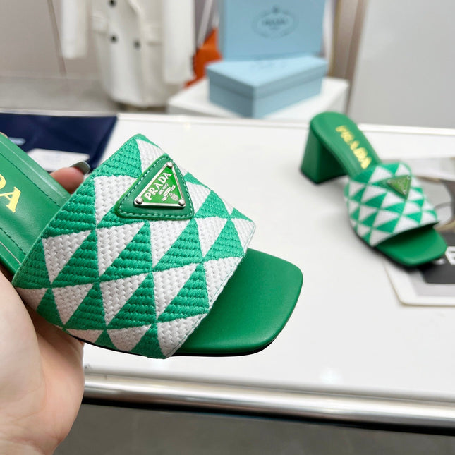 PRA EMBROIDERED SLIDES 65 GREEN FABRIC