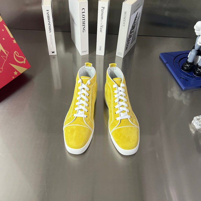 VARSILOUIS HIGH-TOP FLAT SNEAKERS IN YELLOW SUEDE