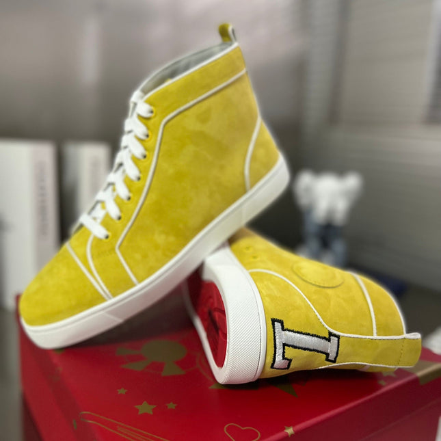 VARSILOUIS HIGH-TOP FLAT SNEAKERS IN YELLOW SUEDE