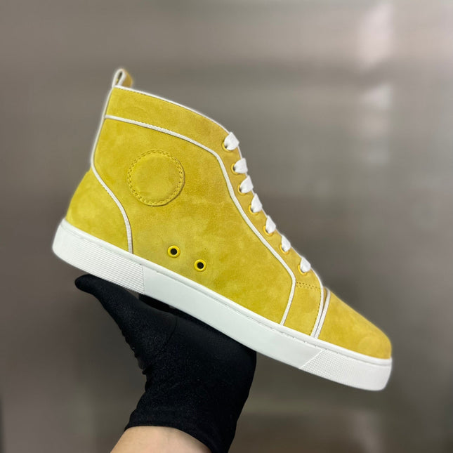 VARSILOUIS HIGH-TOP FLAT SNEAKERS IN YELLOW SUEDE
