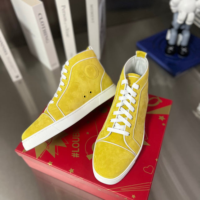 VARSILOUIS HIGH-TOP FLAT SNEAKERS IN YELLOW SUEDE