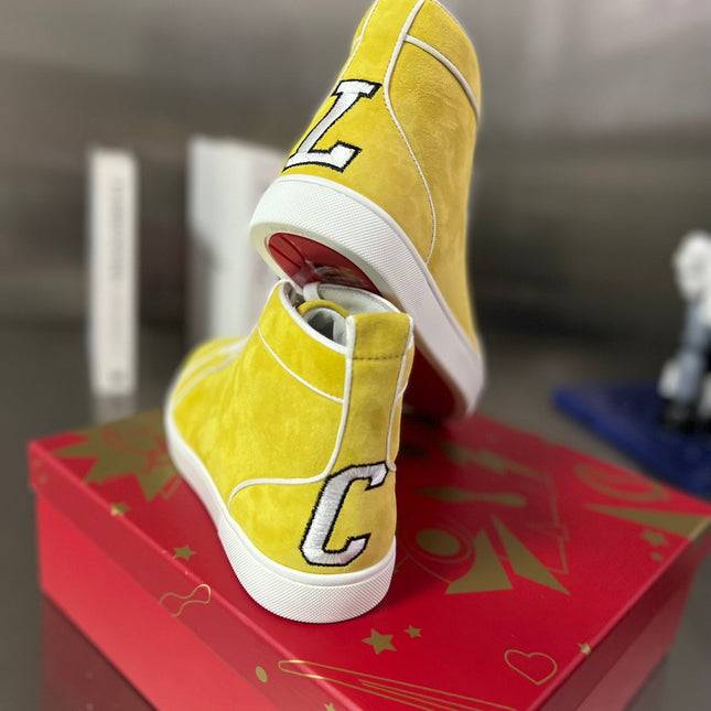 VARSILOUIS HIGH-TOP FLAT SNEAKERS IN YELLOW SUEDE