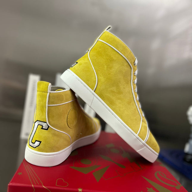 VARSILOUIS HIGH-TOP FLAT SNEAKERS IN YELLOW SUEDE