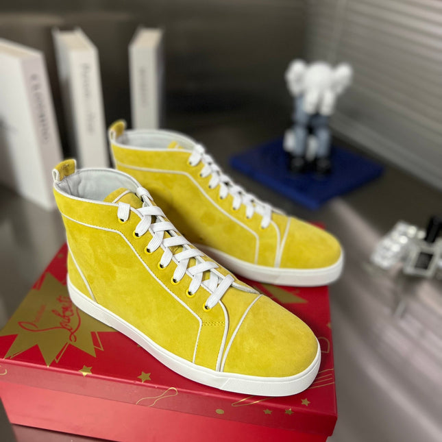 VARSILOUIS HIGH-TOP FLAT SNEAKERS IN YELLOW SUEDE