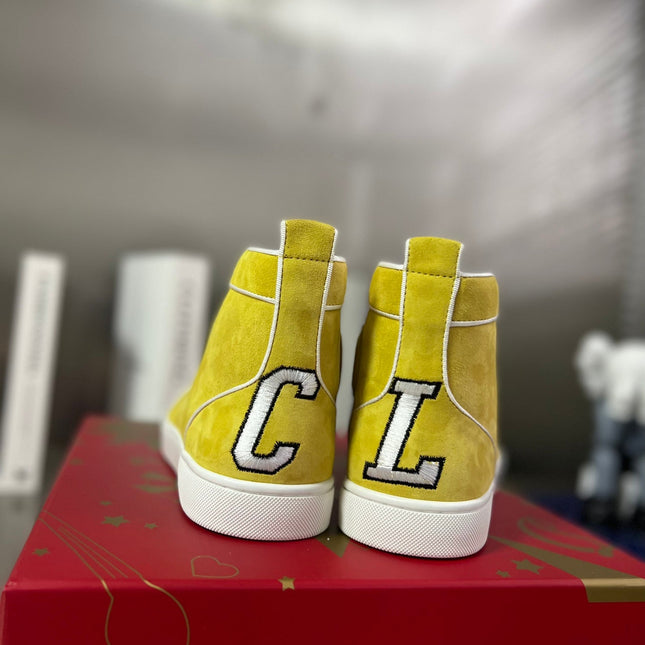 VARSILOUIS HIGH-TOP FLAT SNEAKERS IN YELLOW SUEDE