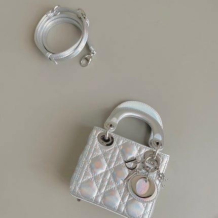 MICRO LADY 12 BAG IN SILVER LAMBSKIN