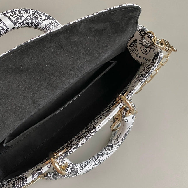MEDIUM D-JOY 26 BAG IN BLACK WHITE CALFSKIN