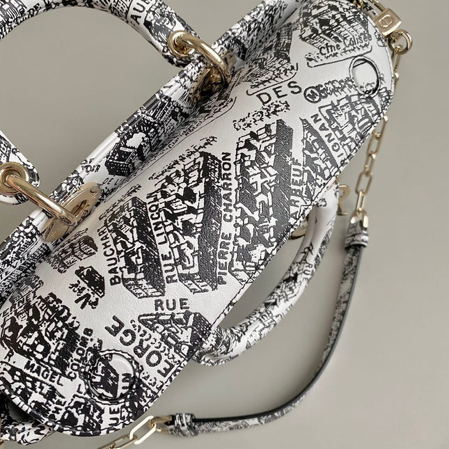 MEDIUM D-JOY 26 BAG IN BLACK WHITE CALFSKIN
